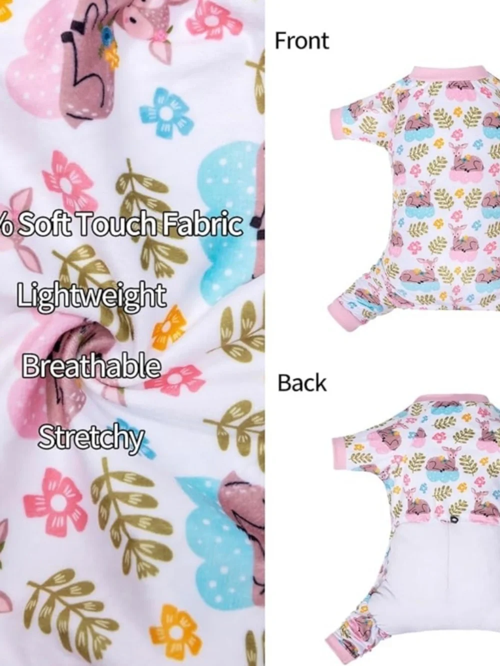CuteBone Small Dog Pajamas Deer Print Puppy Onesie Soft Pet Jumpsuit NWOT